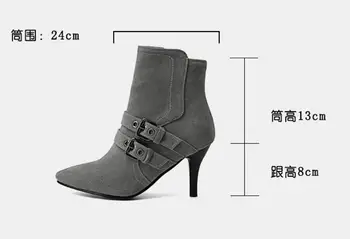 Europeană 2021 Nou Design de piele de Căprioară Femei Pantofi Deget a Subliniat Elegant Feminin Glezna Cizme Toc Dublu Catarama Cizme AB915