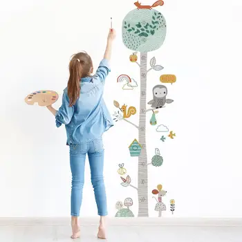 DIY Animale de Pădure de Arbori de Înălțime Perete Autocolant Decor Nordic Copii Moderne Înălțime Măsură Murală Decalcomanii Pepinieră Creative Tapet