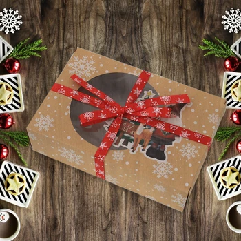 6/12/24buc Crăciun European Nou Stil de Hârtie Kraft Cutie Xmas Fereastra Biscuit de Ambalare Hârtie Kraft Mare Cutie Cadou Cutie de Bomboane 2021