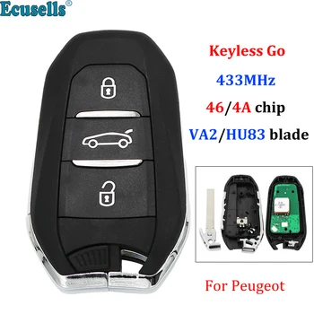 DS Smart Keyless Go 3 Butoane Cheie de la Distanță 433MHz PCF7953 46/4A Chip pentru Peugeot 208 508 308 3008 5008 Netăiat HU83 sau VA2 Lama