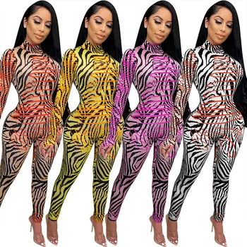 HAOYUAN Sexy Leopard de Imprimare Bodycon Salopeta cu Maneci Lungi Guler de Toamna Femei, Haine de Moda Streetwear-O singură Bucată Tinutele de Club