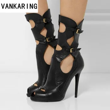 Primavara/toamna gladiator sandale de vară cizme glezna taie în cuști de echitatie cizme cu toc stiletto sexy femei pantofi de petrecere cu sireturi