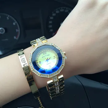 2016 Nou Brand pentru Femei Ceasuri de cea Mai buna Calitate Placat cu Aur cu Diamante, Ceasuri de Lux din Oțel Inoxidabil Special Poligon Cadran Ceas Lady