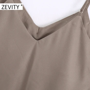 Zevity NOI femeile elegante v gât culoare solidă cutat decor mult sling rochie de sex feminin interioară vestido chic rochii de partid DS4342