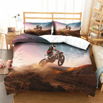 Set de lenjerie de pat de Dormit BedroomCover 3d Motocross Tipărite Plapuma Plapumă Băiat Lenjerie de Pat King Singură Dimensiune, cu fețe de Pernă