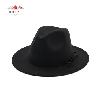 QBHAT Toamna Iarna Barbati Pălării Panama Pălărie de Epocă Femei Fete Simțit Fedoras Margine Plat Jazz Fascinator Pălărie cu Bowknot QB40