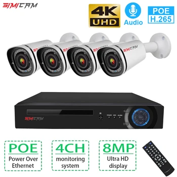 4K de Supraveghere Video CCTV Kit 4CH POE NVR 8MP Exterior Impermeabil Camere IP POE, H. 265 de Camera de Securitate de Sistem simicam