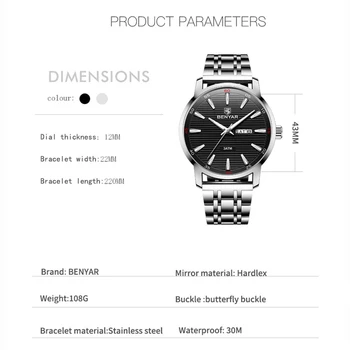 Noile Ceasuri Mens Top Brand de Lux BENYAR Cuarț Încheietura Ceas pentru Bărbați 2019 Moda Casual din Piele Reloj Hombre Luminos Ceas Militar