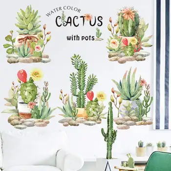 Vacclo Suculente Cactus în Ghiveci de Flori de Mână-pictat Perete Autocolante pentru Decor Camera pentru Auto-adeziv Acasă în Camera de zi de Decorare Perete