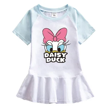 Disney Fete Rochie de Moda de Vară de Desene animate Donald Duck T-shirt, Blaturi Rochie de Printesa pentru Copii Îmbrăcăminte de Bumbac Copil Drăguț Haine Roz