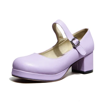 Sianie Tianie vintage femeie de dimensiuni mici 33 dimensiune mare de 48 de pantofi de dans platforma rotund toe tocuri indesata violet mary janes pompe