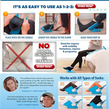 1 buc Sok Slider Hulp Blauw Helper Kit Helpt Zet Sokken Op Pe Geen Buigen Schoenlepel Geschikt Voor Sokken picior Bretele
