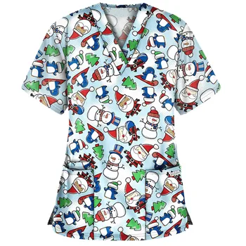 Vara Femei Tricou Maneca Scurta Moș Crăciun Print V-neck Blaturi de Lucru Uniformă de Crăciun, ziua Recunostintei Harajuku T-shirt #
