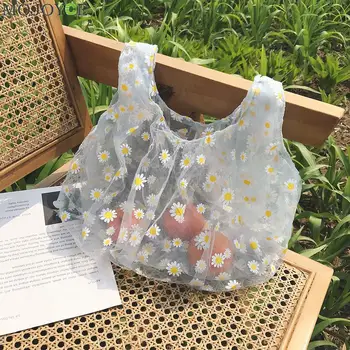 Micul Daisy Minunat Plasă Proaspete Geantă De Cumpărături Eco Geantă De Mână Pentru Femei 2020 Primavara-Vara Plasă De Broderie Transparent Tote
