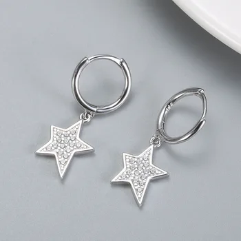 YIZIZAI Argint 925 Trendy Deschide Cubic Zirconia Cristale Star Hoop Cercei pentru Femei Bijuterii Fine Cadou en-Gros