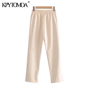 KPYTOMOA Femei 2020 Moda Chic Buzunare Laterale Pantaloni din Imitatie de Piele de Epocă de Mare Elastic Talie de sex Feminin Glezna Pantaloni Mujer