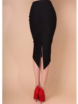 35 - vintage anii ' 50 femei de talie mare wiggle frac midi creion fusta eleganta neagra pinup faldas plus dimensiune saia fuste