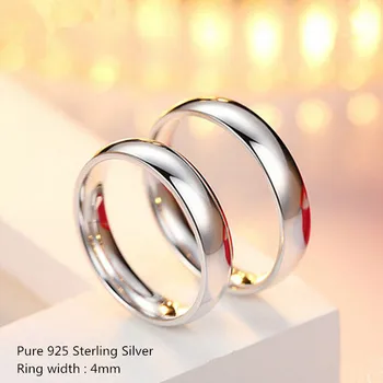 Buyee Pur Argint 925 Clasic Cupluri Inel 4mm Widt Buna Înaltă Lustruire Simplu Inel de Nunta Femei Bărbați Seturi de Bijuterii