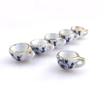 50pcs/lot Floare Albastră Tipărite Antic Stil Chinezesc Ceașcă de ceai Pandantive 16x11x9mm Ceramice Farmecele Pentru DIY