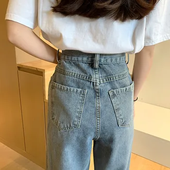 Blugi Femei Talie Înaltă, Din Denim Retro Personalitate Fluture Brodat Streetwear Simplu Supradimensionat Moda Pentru Femei Pantaloni
