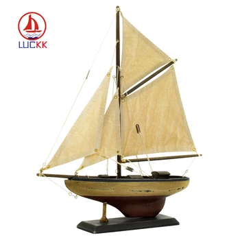 LUCKK Barcă cu pânze din Lemn Model 33*37*6cm Recif și Naviga Navigatie Navă Model de Cadou pentru Copii și Adulți