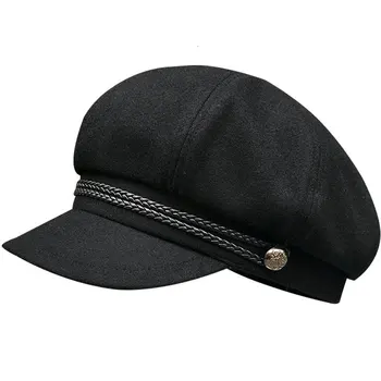 Adult Iarna Dimensiuni Mari Lână Octogonal Pălărie Bărbați Montate Bereta Capac Fata de Moda Simțit vânzător de ziare Pălării 54cm 56cm 57.5 cm 59cm 61cm 62cm