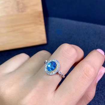 Frumos natural topaz inel pentru femei inel de argint ocean albastru culoare naturală gem real argint 925 fata ziua de nastere cadou bijuterie ovală