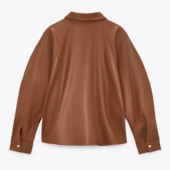 Noua din Piele de Iarnă Bluza Femei Plisata cu Maneci Lungi Puf Bluza Vintage Tricou Doamnelor 2021 femei topuri și bloues Guler de Turn-down