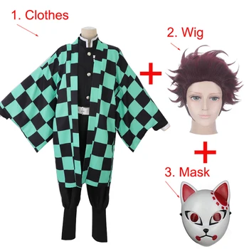 Demon Slayer Kimetsu nu Yaiba Kamado Tanjirou Sabito Set Complet Cosplay Costum Masca Peruca Halloween Costum Amuzant Înălțimea de 100-185cm
