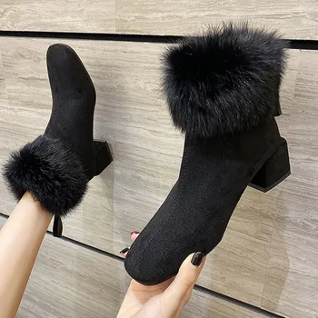 Femei Pantofi De Iarnă Mijlocul Tocuri Doamnelor Moda Blană De Pluș Cald Femeie Cizme De Zapada Non Alunecare Fermoar Femeie Încălțăminte Cizme Glezna