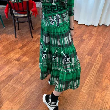 RUGOD 2021 tânăr chic coreeană stil retro rochii de dulce all-meci retro streetwear verde geometrice lovit rochie de culoare 2021 primăvară