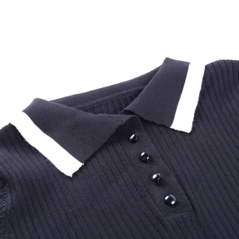 2020 Rever Femei tricou de Vara cu Maneci Scurte Moda Tricou Polo Femei cusătură liber Subțire și sexy Femei Tricou polo negru
