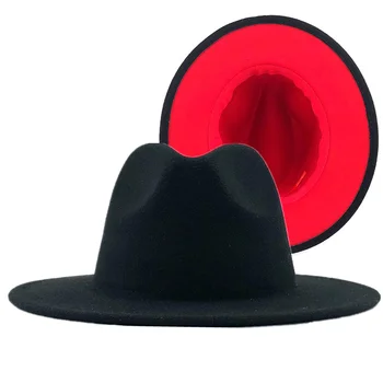 Simplu Unisex Exterior kaki Interior Negru de Lână Simțit Jazz Pălării Fedora cu Bărbați Femei Margine Largă Panama Trilby Capac 56-58-60CM