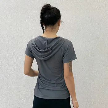 Wmuncc de Fitness cu Gluga Sport Shirt de sex Feminin de Formare de Vară cu mânecă Scurtă Bluza Vrac Respirabil Yoga Top Antrenament de Intindere Gymwear