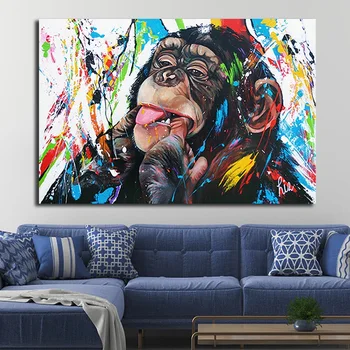 Maimuță Amuzant Gorilla Animal Graffit Abstracte De Arta Pe Panza Pictura Arta De Perete Pentru Camera De Zi De Pat Cameră Modernă Dec Neînrămate