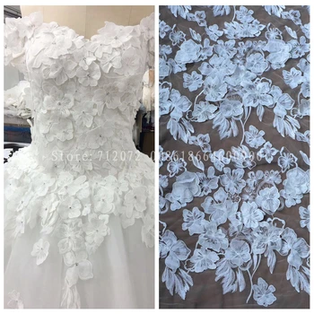 La Belleza 1 curte Pe alb 3D flori de nunta de moda/ evinging rochie de dantelă tesatura