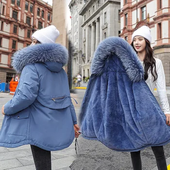2020 Nou La Modă Cald Căptușeală De Bumbac Cu Gluga Jos Parka Coat Jacheta De Iarna Pentru Femei Talie Reglabila Guler De Blana Jacheta Parka