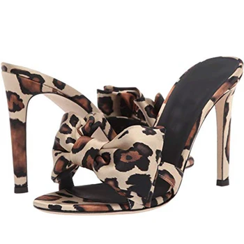 Vara Leopard Sandale Cu Toc Fluture Nod Super De Înaltă Tocuri Subtiri Slip-On Fata-Spate, Curea Sandale Pantofi De Mari Dimensiuni 34-45