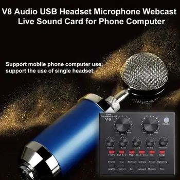 V8 placa de Sunet Audio USB 5.0 Cască Microfon Webcast Live placa de Sunet 18 Efecte de Sunet 6 Moduri de placa de Sunet pentru Telefon Computer