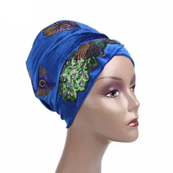 Femeile Arabe Ramadan Coada Lunga Capace Musulman Africa Pălărie Eșarfă Turban Pălării Headwrap Elegante, Paiete Păun Broderie De Catifea Nou