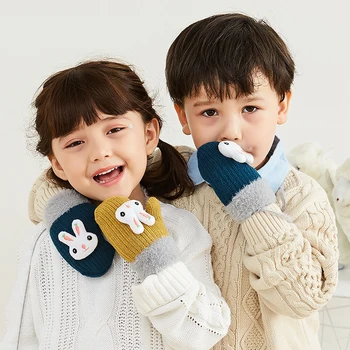 CARTELO Copii Deget Mănuși Calde de Iarnă pentru Femei și Bărbați în aer liber Ștreangul de Gât și Lână Tricot Gros de Desene animate Drăguț