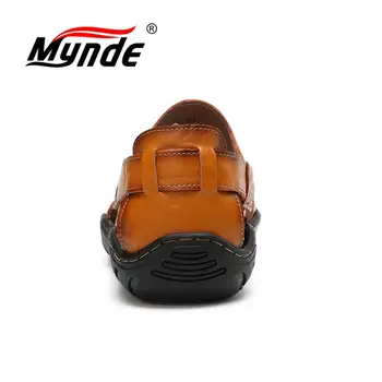 MYNDE Vaca Split din Piele Sandale Bărbați impermeabil Apartamente de Vară Pantofi Handmade Respirabil Casual Barbati pantofi de Alunecare Pe Sandale de Mers pe jos