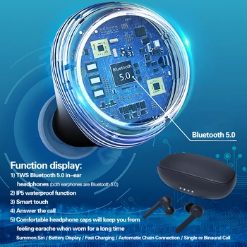 TWS Căști fără Fir de Amprente Touch Cască Bluetooth 5.0 Sport Running 3D Sunet Stereo setul cu Cască Cu Încărcare Cutie