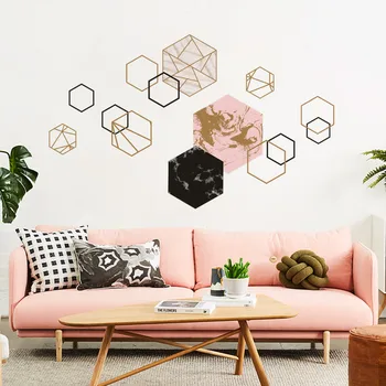 Hexagon Decalcomanii de Perete Geometrie Camera de zi de Decorare Design Modern Autentic DICOR QT1555KJ-4060MB Detașabil Lipici Autocolante