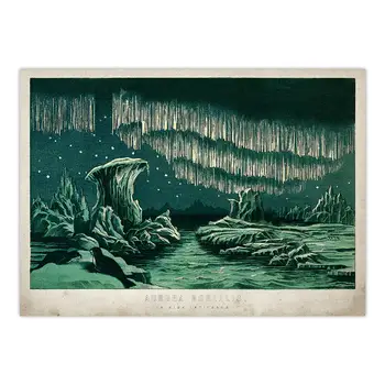 Vintage Poster Aurora Borealis Luminile Polare la Latitudini Mari Cer de Noapte Stele Străvechi Astrologie de Perete de Arta Canvas Print Decor Acasă