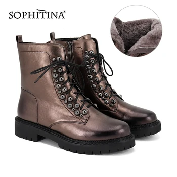 SOPHITINA Moda Design Special Cizme Noi de Înaltă Calitate din Piele cu Fermoar Pătrat Confortabil Pantofi cu Toc Glezna Cizme MC395