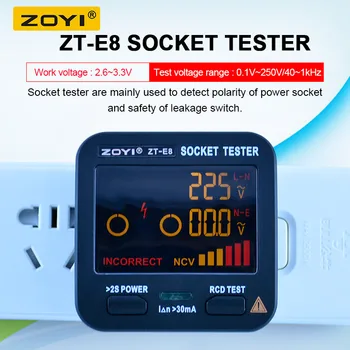 Digital Socket Tester ZOYI ZT-E8 Smart LCD Socket checker Tensiunii NCV Test Detector NE-a UNIT UE UA Plug Ground Zero Linie RCD Verifica