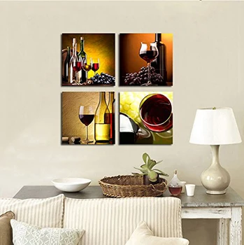 HD Bucătărie Modernă, Panza Pictura 4 Panou de Vin, Flacon de Sticlă de Perete de Arta Pictura in Ulei Set Bar Restaurant Decorare Imagine