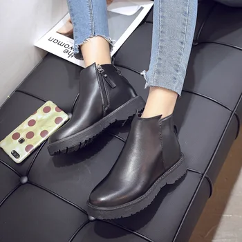 2020 Femei Glezna Cizme Toc Pătrat Chelsea Cizme De Iarna Cu Fermoar Din Piele Cizme Scurte Platforma Pantofi Plat Adidasi Cizme Cald Femeie