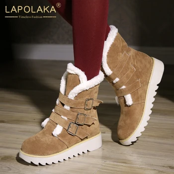 Lapolaka Nou-Veniți Confortabil Pantofi De Mers Pe Jos Femeie Papuceii Non Alunecare Platforma Catarama Concis Blană Cald Iarna Cizme De Zapada Doamnelor